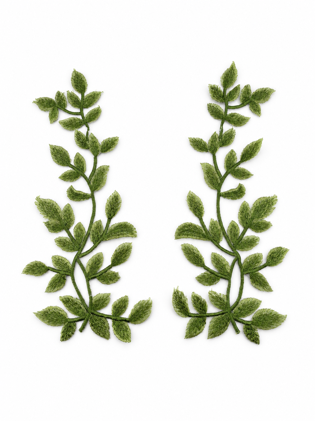 MM040 1 Pair Olive Green Leaf Embroidered Appliqué
