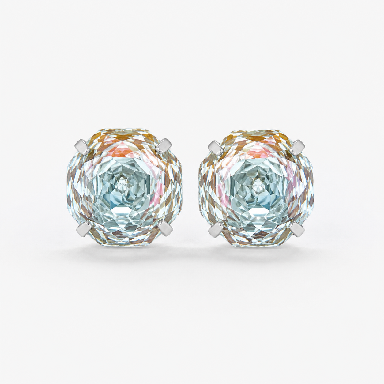 ice blue white Rose-Cut Zircon Stud Earrings