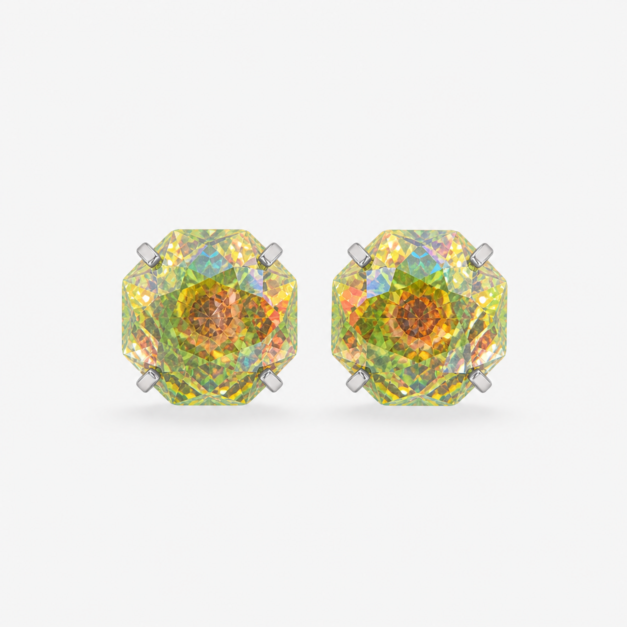 Iridescent Citrine AB Firework-Cut Zircon Stud Earrings