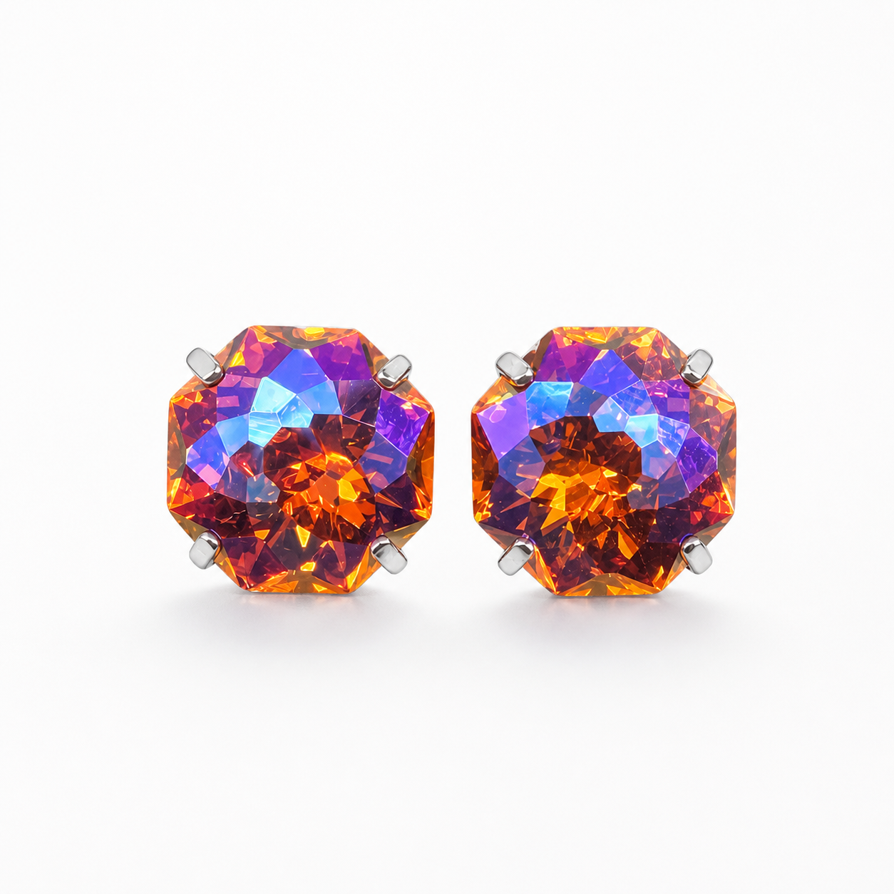 Amber Flame AB Firework-Cut Zircon Stud Earrings