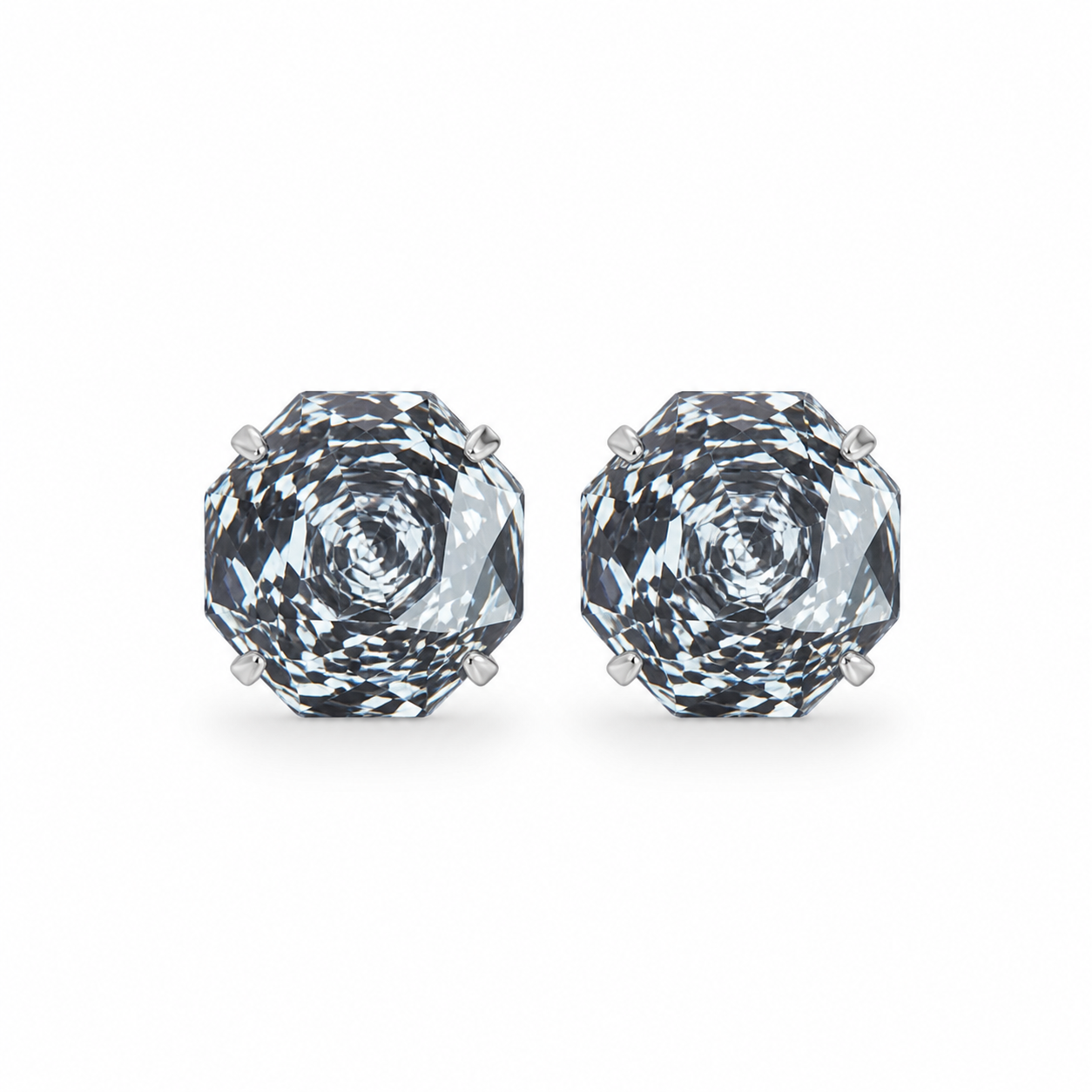 Silver Grey Rose-Cut Zircon Stud Earrings