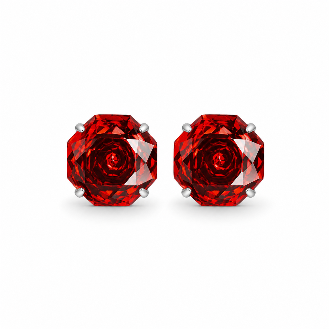 Ruby Red Rose-Cut Zircon Stud Earrings