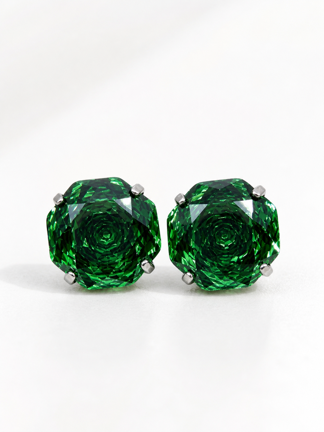 Emerald Rose-Cut Zircon Stud Earrings