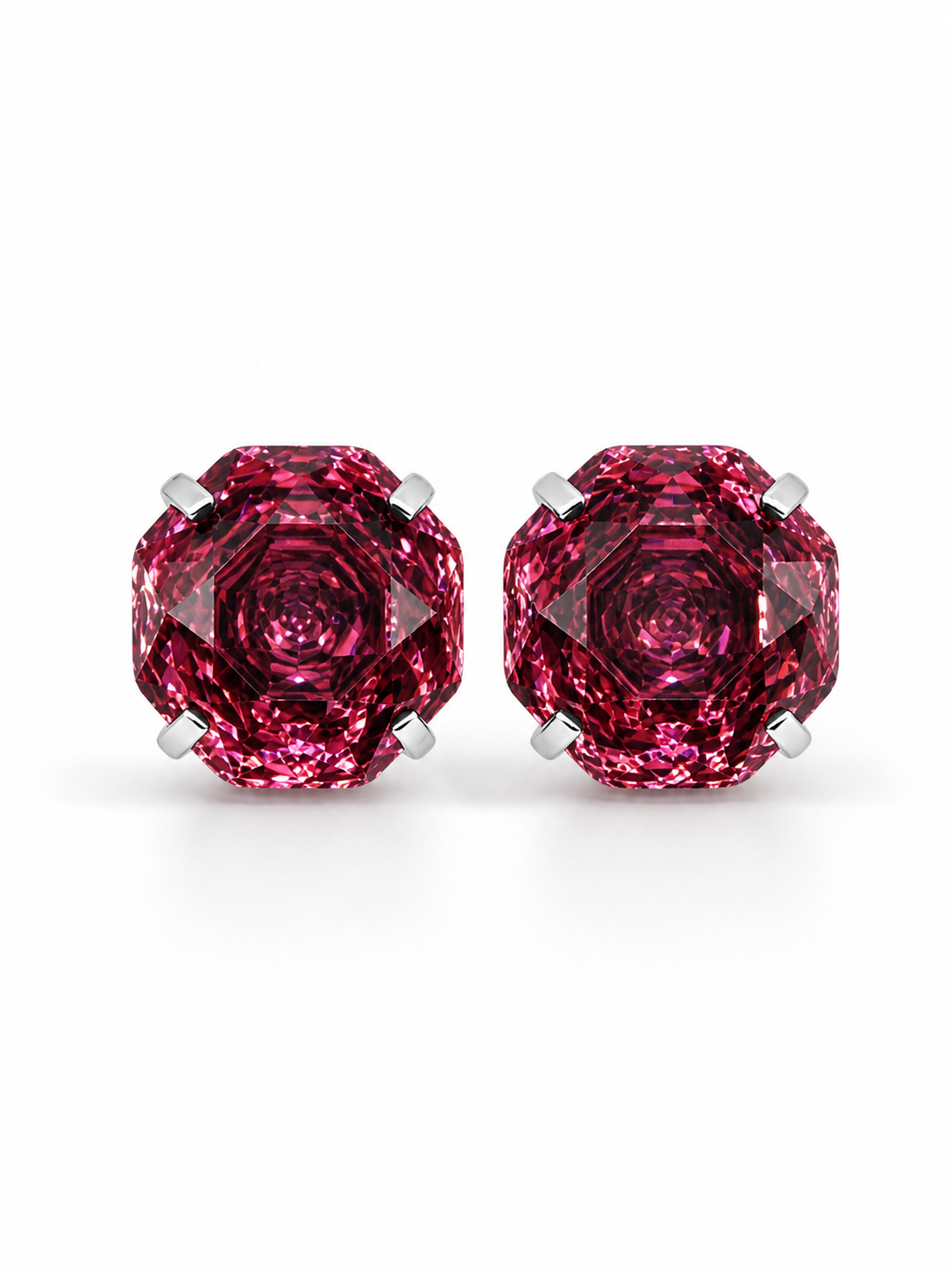 Maroon Rose-Cut Zircon Stud Earrings