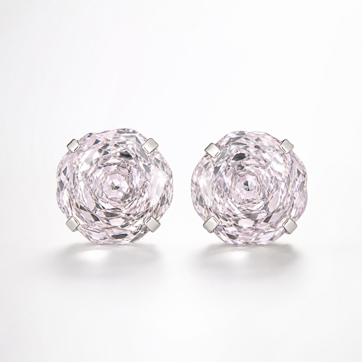 Lt. Pink Rose-Cut Zircon Stud Earrings