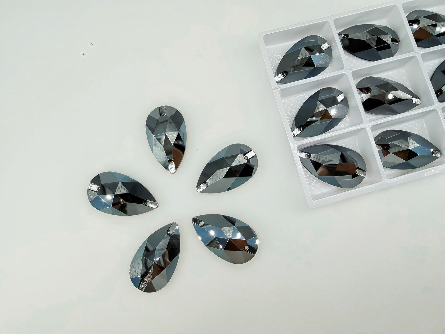 Jet Metallic Silver k9 crystal teardrop