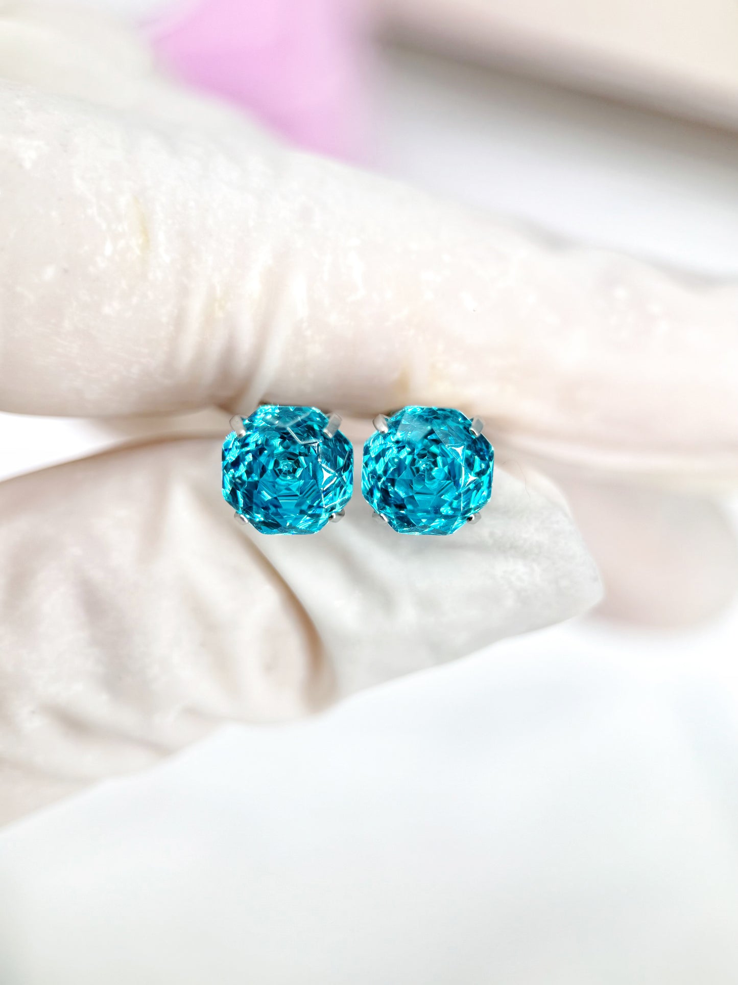 Aquamarine Rose-Cut Zircon Stud Earrings