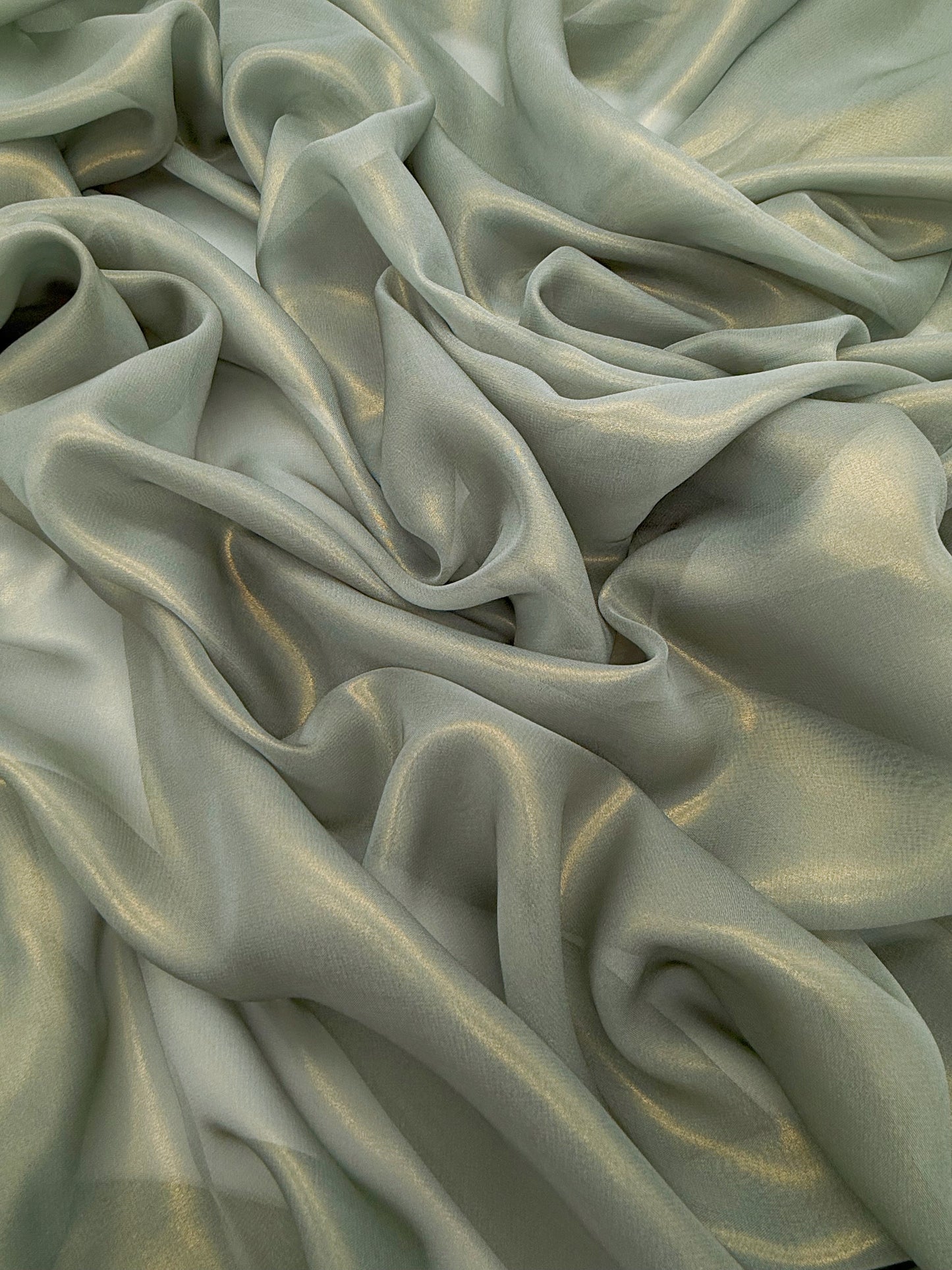 Lt. cobalt Green Gold Shimmer Chiffon