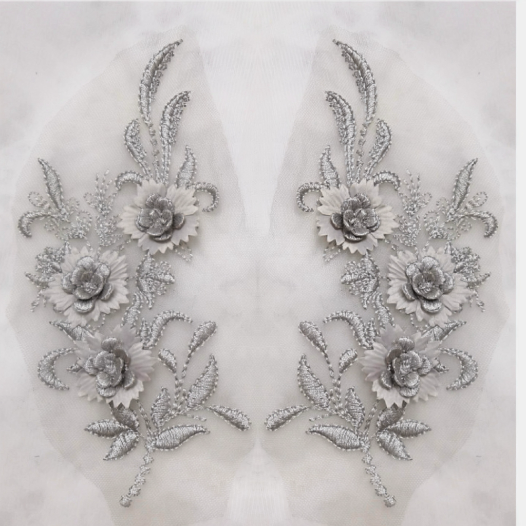 MM019 1 pair 3D color lace applique craft flower patch