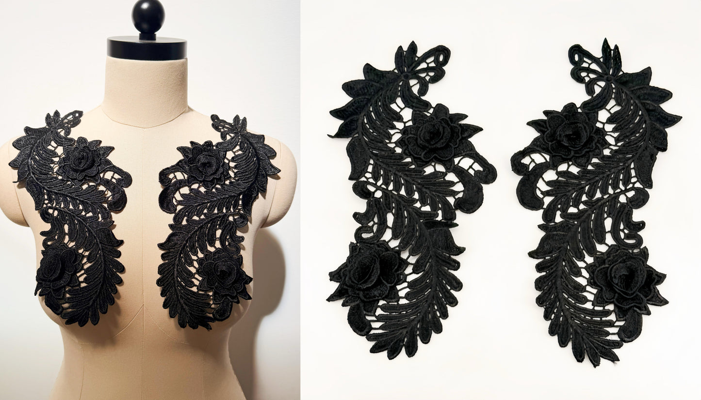 MM034 1 Pair 3D Embroidered Flower Lace