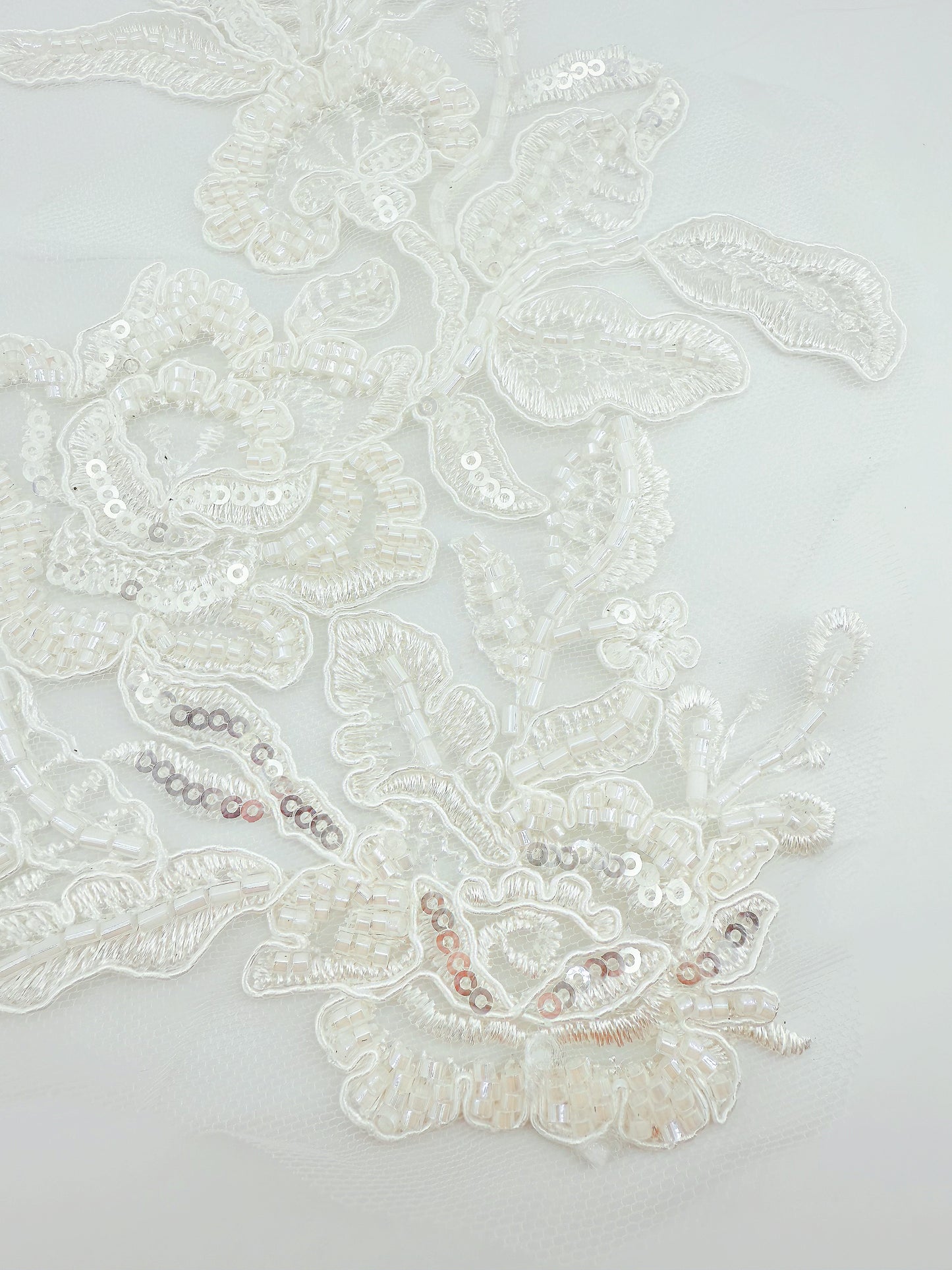 3D Beaded Floral Embroidery Appliqué on Mesh
