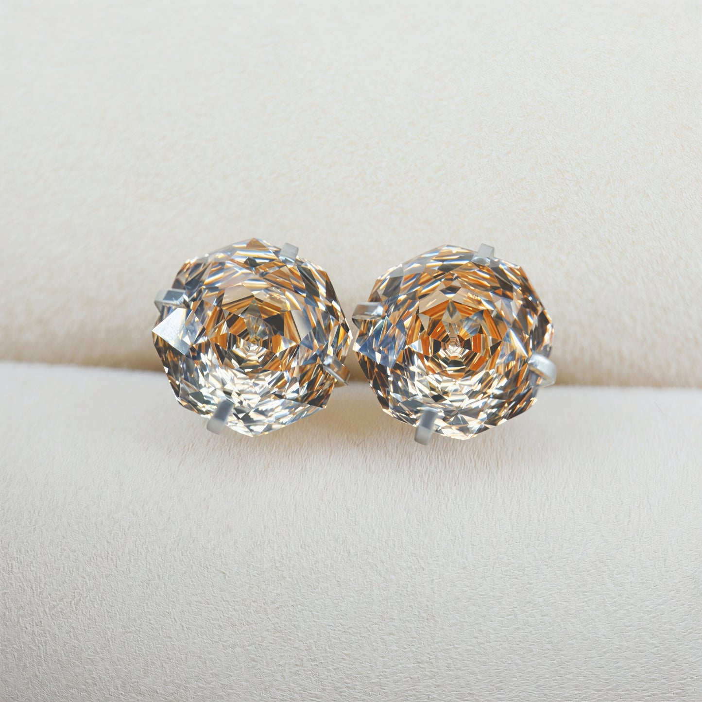 Gold Champagne Rose-Cut Zircon Stud Earrings