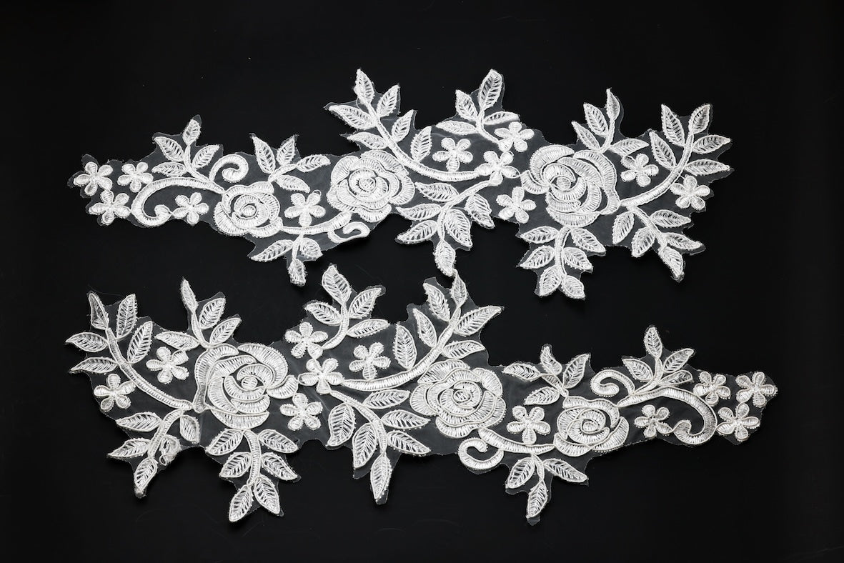 MM025 1Pair Embroidery Flower Lace Applique Sew On Patch Fabric