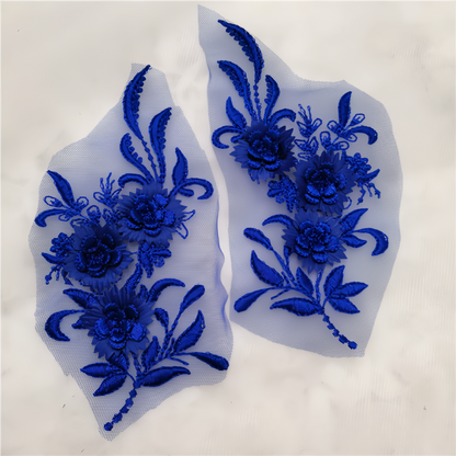 MM019 1 pair 3D color lace applique craft flower patch