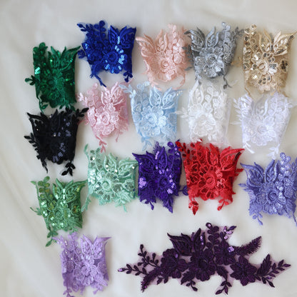 MM033 1 Pair Sequins Lace Flower Embroidered Patch