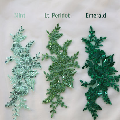 MM033 1 Pair Sequins Lace Flower Embroidered Patch