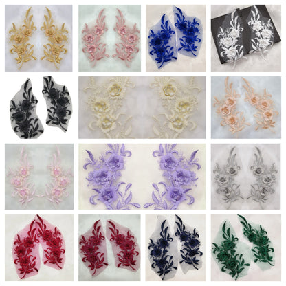 MM019 1 pair 3D color lace applique craft flower patch