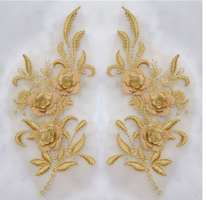 MM019 1 pair 3D color lace applique craft flower patch