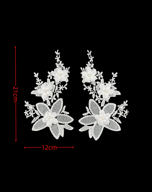 3D Beaded Floral Embroidery Appliqué on Mesh