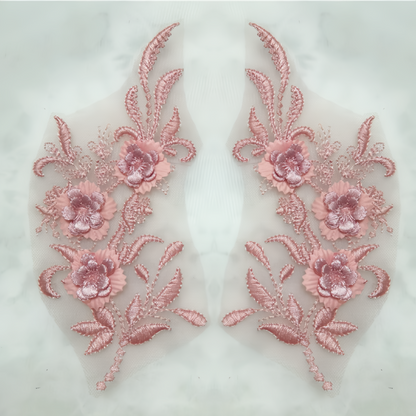 MM019 1 pair 3D color lace applique craft flower patch