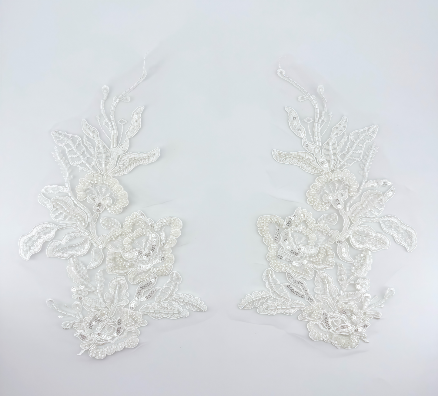 3D Beaded Floral Embroidery Appliqué on Mesh