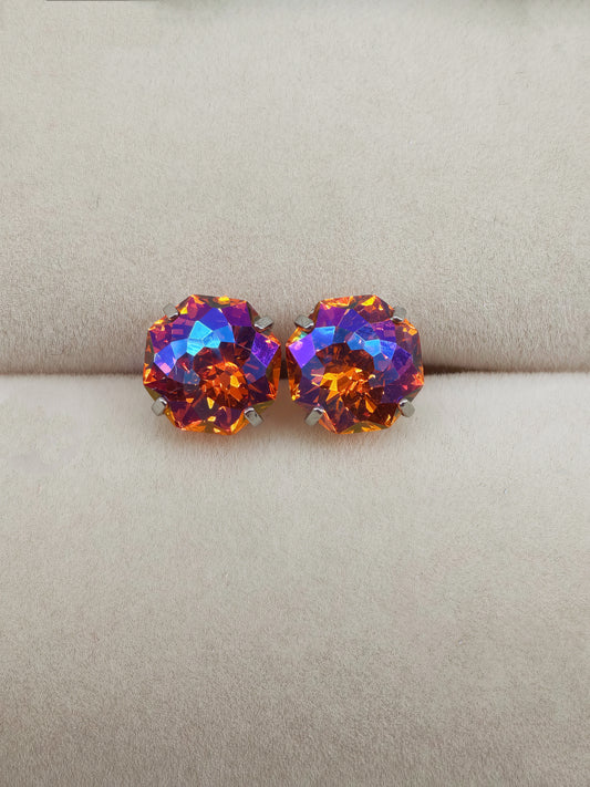Amber Flame AB Firework-Cut Zircon Stud Earrings