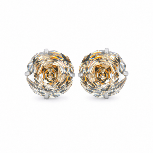 Gold Champagne Rose-Cut Zircon Stud Earrings