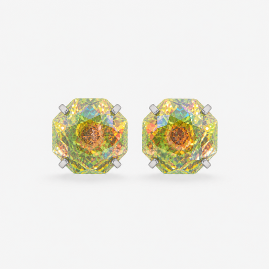 Iridescent Citrine AB Firework-Cut Zircon Stud Earrings