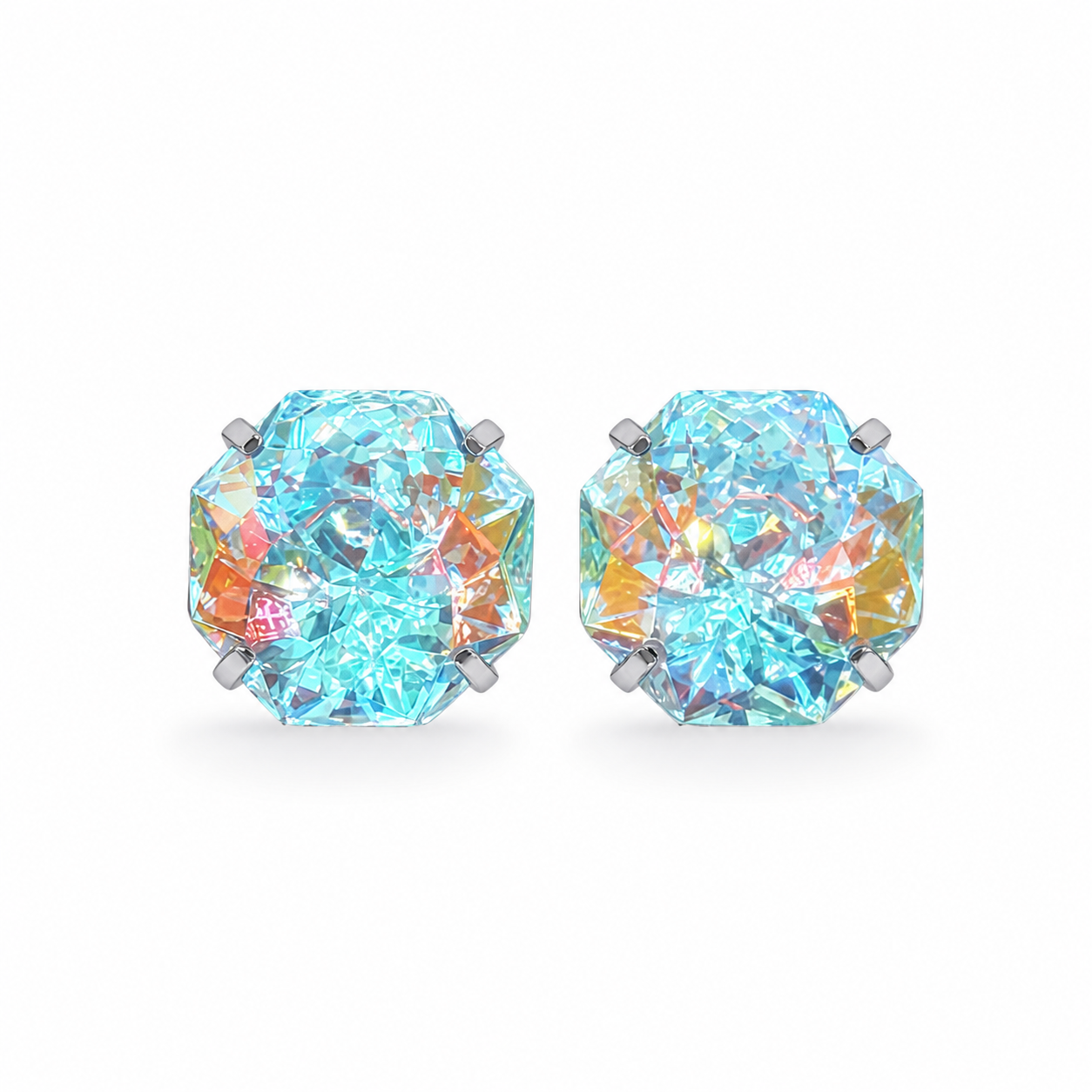 Aqua Prism AB Firework-Cut Zircon Stud Earrings