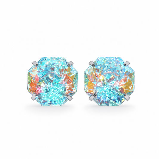 Aqua Prism AB Firework-Cut Zircon Stud Earrings