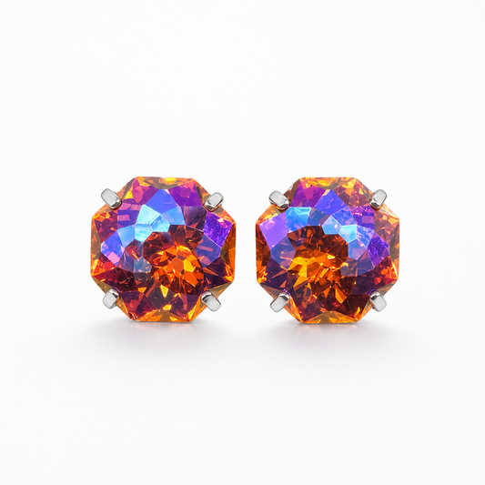 Amber Flame AB Firework-Cut Zircon Stud Earrings