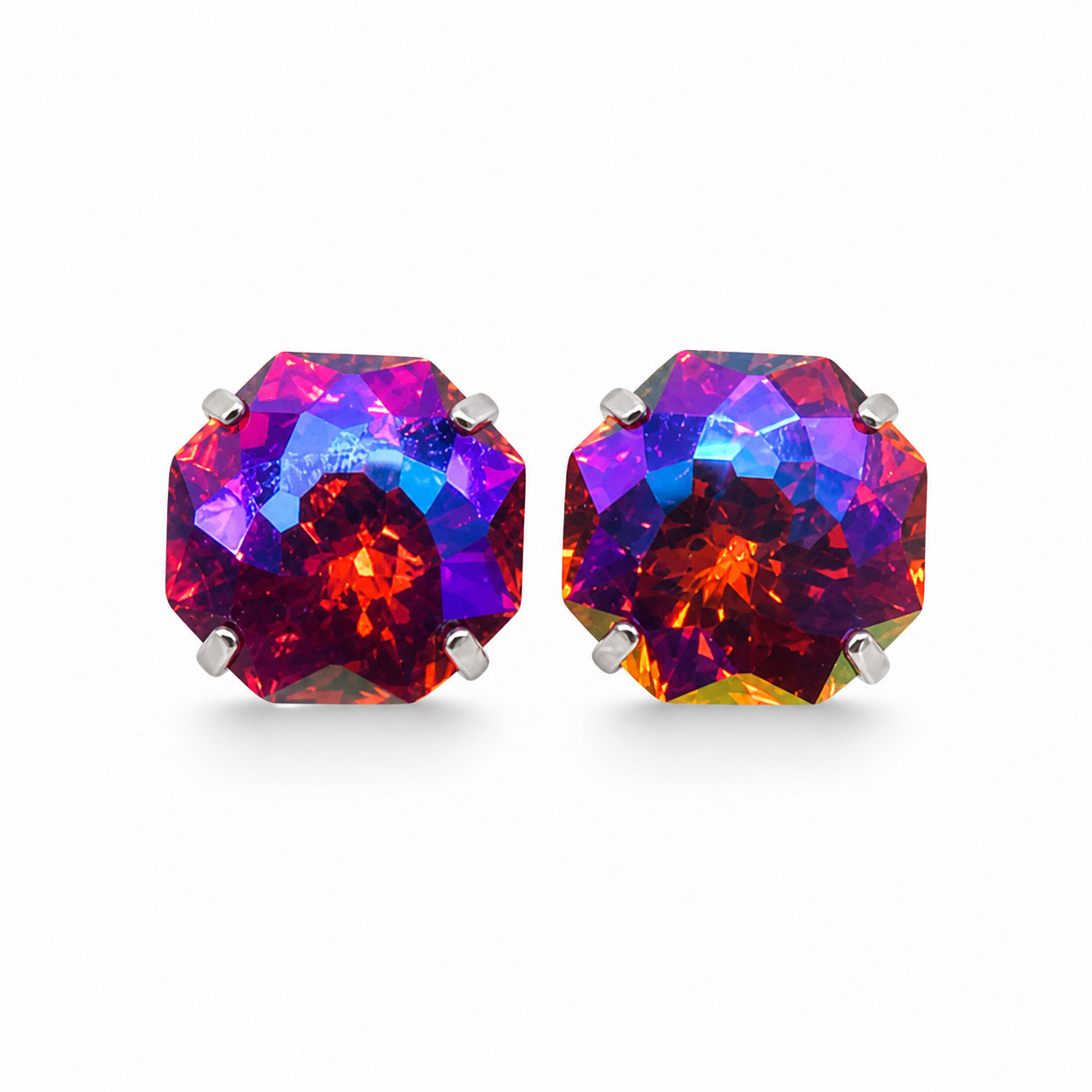 Ruby Flame AB Firework-Cut Zircon Stud Earrings