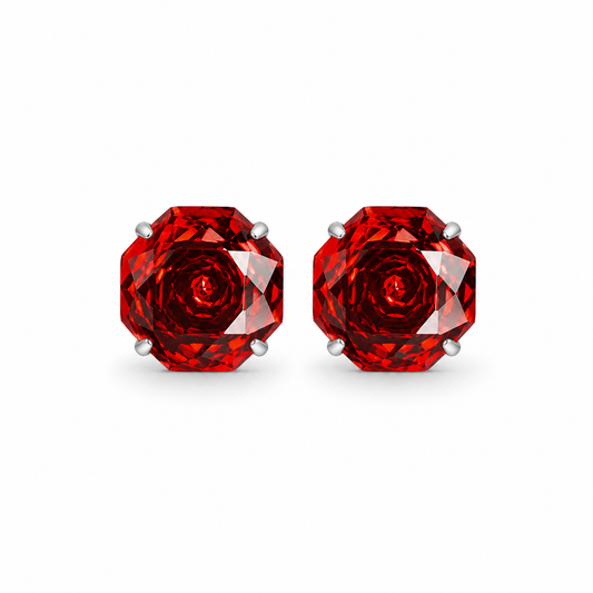 Ruby Red Rose-Cut Zircon Stud Earrings
