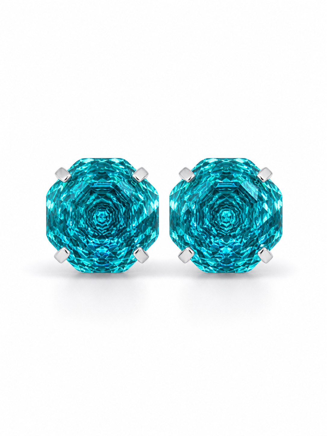Caribbean Blue Rose-Cut Zircon Stud Earrings