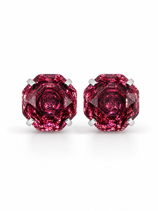 Maroon Rose-Cut Zircon Stud Earrings