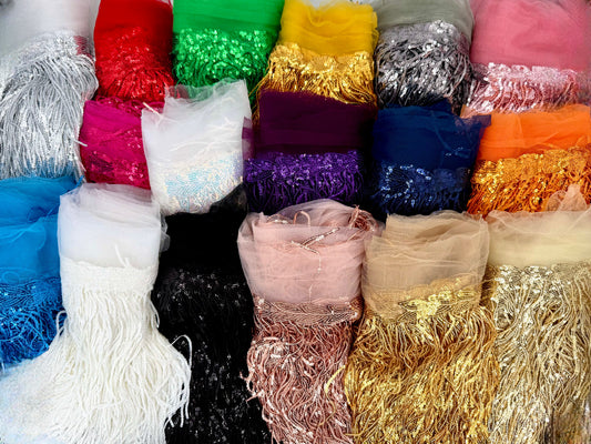 Shining Mesh Fabric Lace Fringe Sequins Paillette Tassel Ribbon