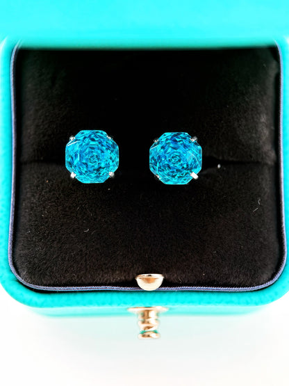 Aquamarine Rose-Cut Zircon Stud Earrings