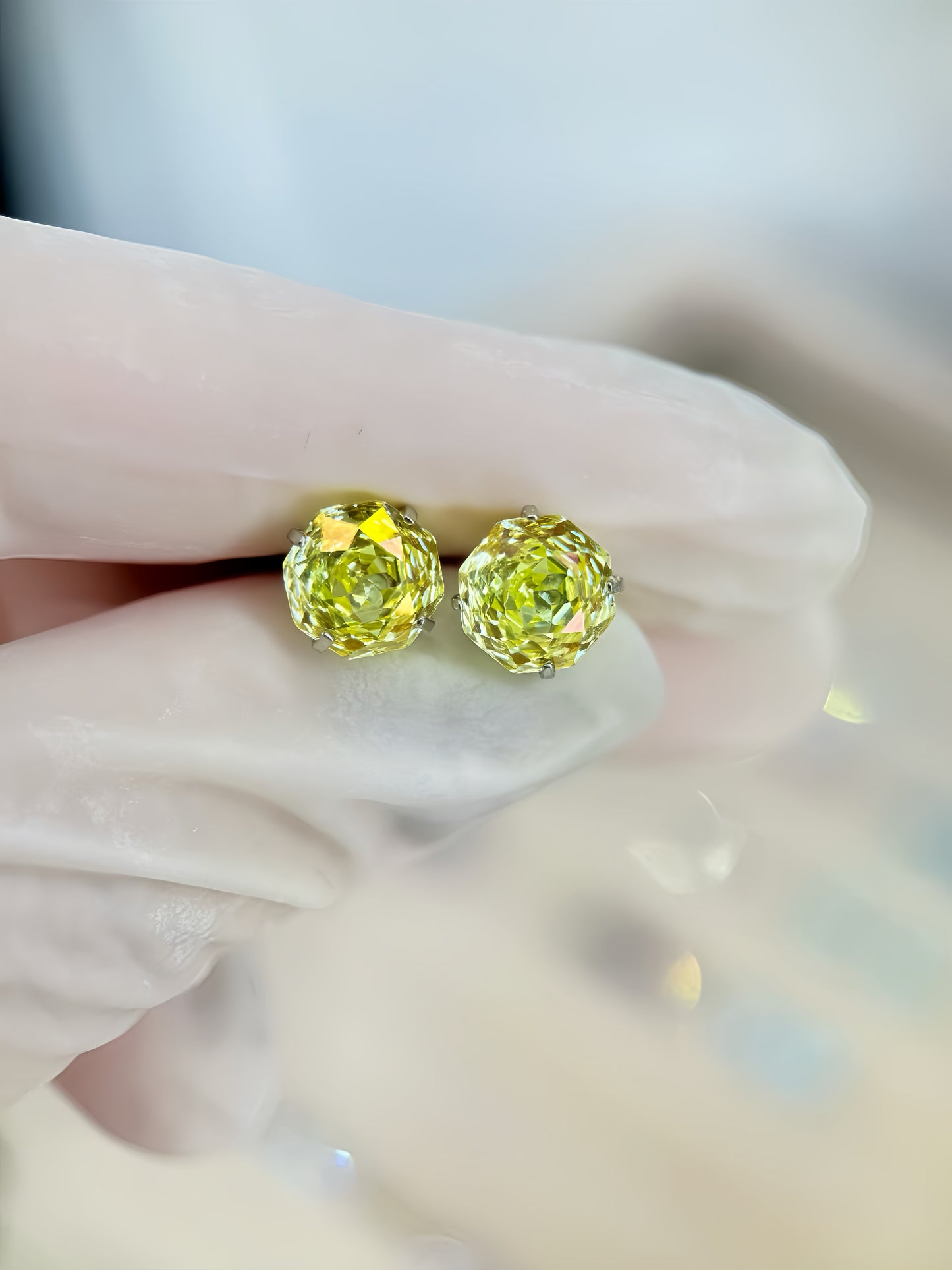 citrine Rose-Cut Zircon Stud Earrings