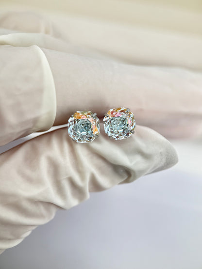 ice blue white Rose-Cut Zircon Stud Earrings