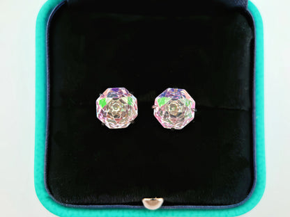 greenish pink Rose-Cut Zircon Stud Earrings