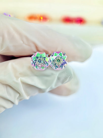 greenish pink Rose-Cut Zircon Stud Earrings