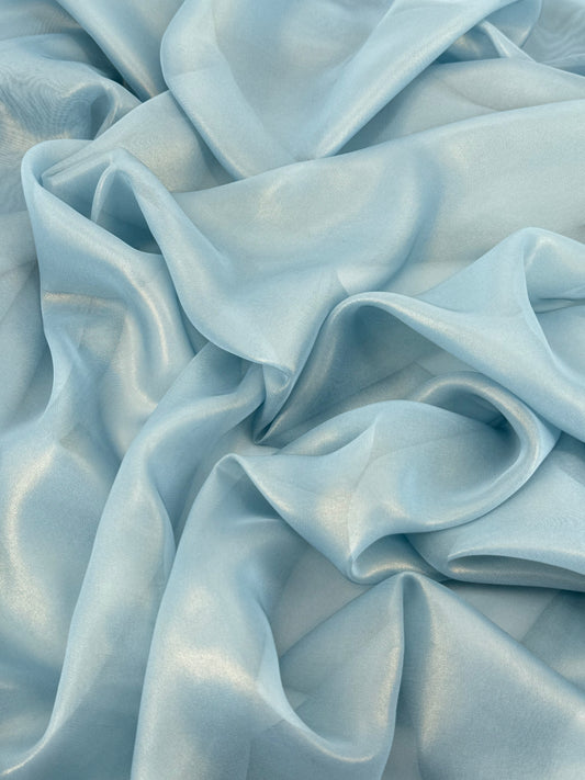 Sky Blue Gold Shimmer Chiffon