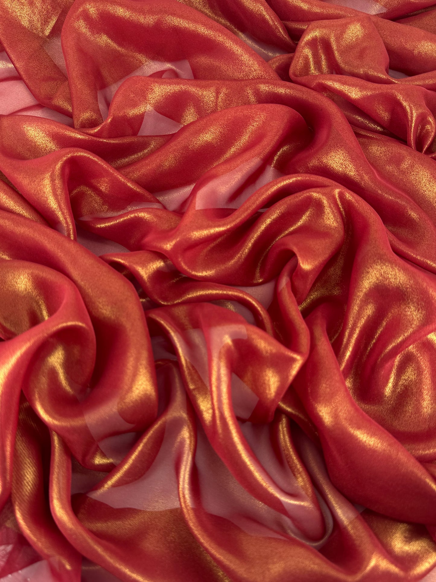 Deep Red Gold Shimmer Chiffon
