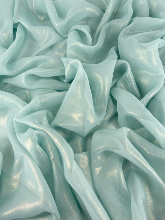Lt.  Aqua Blue Gold Shimmer Chiffon