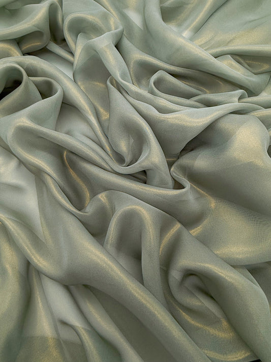 Lt. cobalt Green Gold Shimmer Chiffon