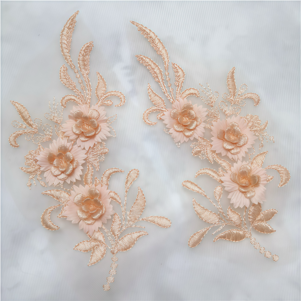 1 pair 3D color lace applique craft flower patch