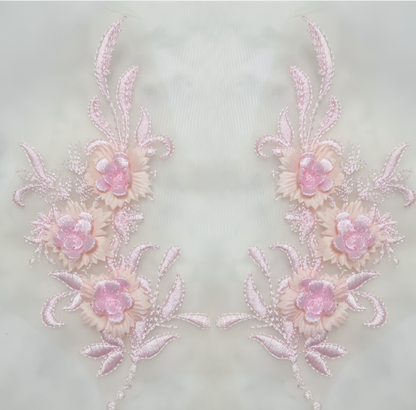 MM019 1 pair 3D color lace applique craft flower patch