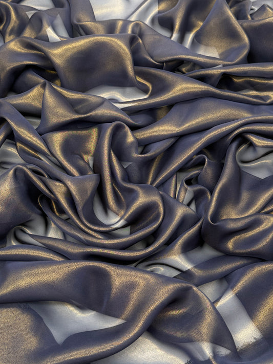 Navy Gold Shimmer Chiffon