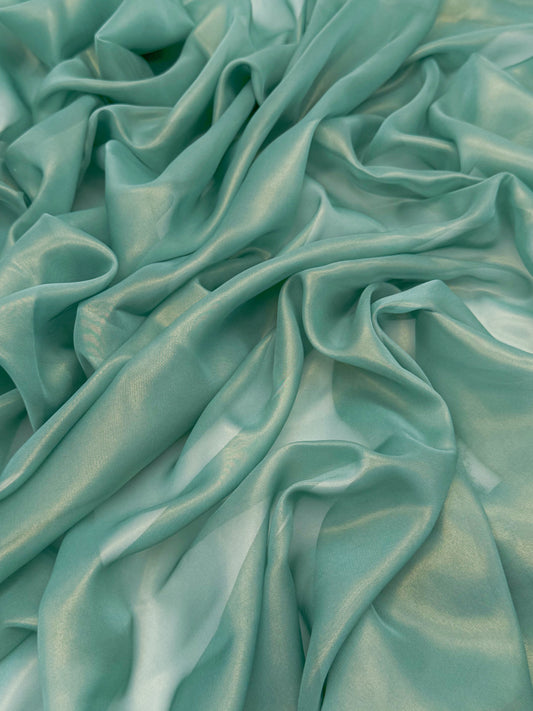 Teal Gold Shimmer Chiffon