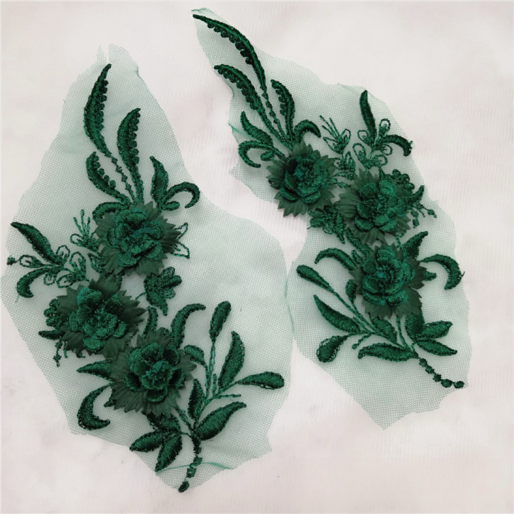 1 pair 3D color lace applique craft flower patch